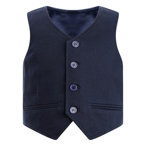 inlzdz Kinder Jungen Anzugweste Festlich Smoking Weste Ärmellos Gentlemen Jacke mit Knopfleiste Waistcoat Oberteil für Hochzeit Party Geburtstag Dunkelblau 80-92 von inlzdz