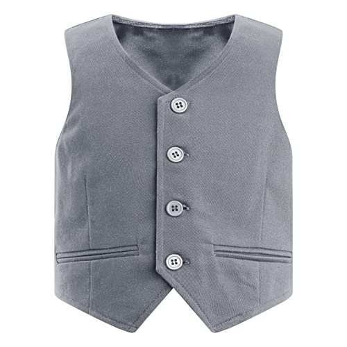 inlzdz Kinder Jungen Anzugweste Festlich Smoking Weste Ärmellos Gentlemen Jacke Knöpfen Waistcoat Festlich Smokingweste für Hochzeit Party Geburtstag Grau 110-116 von inlzdz