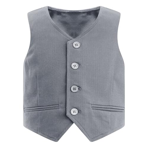 inlzdz Kinder Jungen Anzugweste Festlich Smoking Weste Ärmellos Gentlemen Jacke mit Knopfleiste Waistcoat Oberteil für Hochzeit Party Geburtstag Grau 134-140 von inlzdz