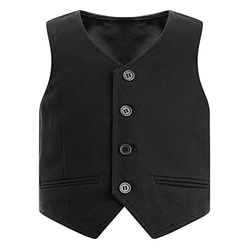 inlzdz Kinder Jungen Anzugweste Festlich Smoking Weste Ärmellos Gentlemen Jacke Knöpfen Waistcoat Festlich Smokingweste für Hochzeit Party Geburtstag Schwarz 146-152 von inlzdz