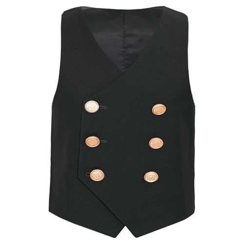 inlzdz Kinder Jungen Anzugweste Weste Festlich Smoking Waistcoat Zweireiher Weste Ärmellos Jacke Hochzeit Party Geburtstag Outfit Schwarz 110-116 von inlzdz