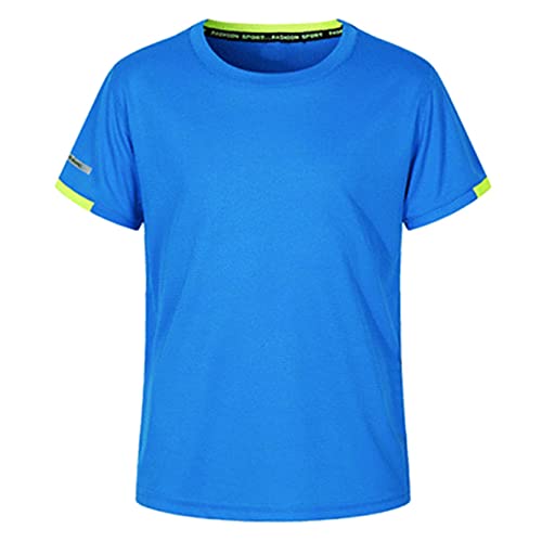 inlzdz Kinder Jungen Sportshirt Laufshirt Schnelltrocknendes Kurzarm Sommershirt Tennis Basketball T-Shirt Kurzarmshirt Atmungsaktiv Running Trainingsshirt Blau 122-128 von inlzdz