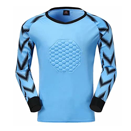 inlzdz Kinder Jungen Torwarttrikot Fußball Trainingsanzug Torwart Outfit Langarm Torwarttrikot+Torwarthose Gepolsterte Sportshirt Kompressionsshirt Zweiteilige Trainingsanzug Hellblau 140-146 von inlzdz