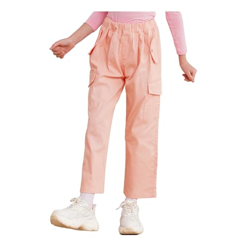 inlzdz Kinder Mädchen Cargohosen Jogginghose Baumwolle Haremshose Trainingshose Cargo Lange Hosen Elastischer Bund Sporthose Sweathose Freizeithose Rosa 146-152 von inlzdz