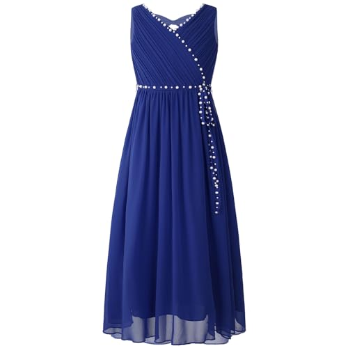 inlzdz Kinder Mädchen Chiffon Blumenmädchenkleider Festlich Prinzessin Kleid Ärmellos Sommerkleid zum Festzug Hochzeit Brautjungfer Geburtstagsfeier Kleider Blau C 158-164 von inlzdz