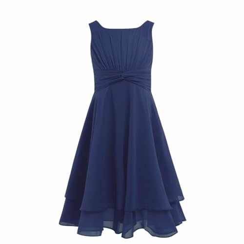 inlzdz Kinder Mädchen Chiffon Blumenmädchenkleider Festlich Prinzessin Kleid Ärmellos Sommerkleid zum Festzug Hochzeit Brautjungfer Geburtstagsfeier Kleider Dunkelblau 128 von inlzdz