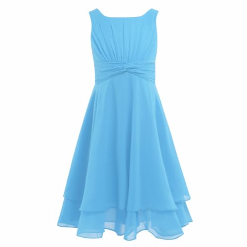 inlzdz Kinder Mädchen Chiffon Blumenmädchenkleider Festlich Prinzessin Kleid Ärmellos Sommerkleid zum Festzug Hochzeit Brautjungfer Geburtstagsfeier Kleider Hellblau 128 von inlzdz