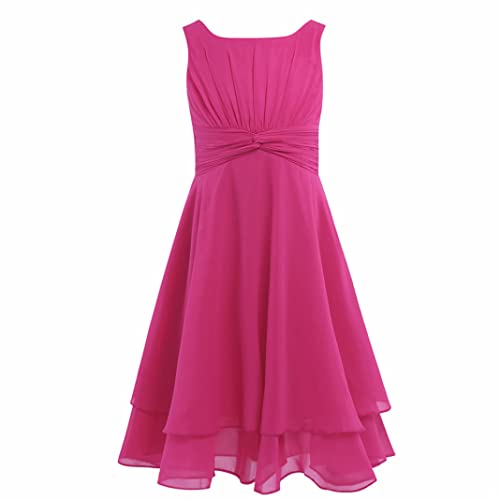 inlzdz Kinder Mädchen Chiffon Blumenmädchenkleider Festlich Prinzessin Kleid Ärmellos Sommerkleid zum Festzug Hochzeit Brautjungfer Geburtstagsfeier Kleider Rosa A 128 von inlzdz