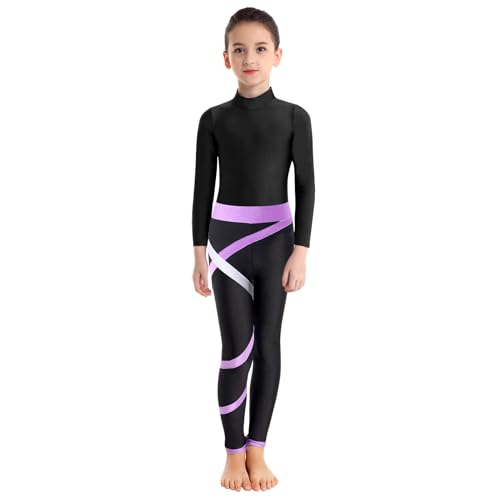inlzdz Turnanzug Mädchen Gymnastikanzug Zweiteiler Trikot Leotard mit Leggings Turnbody Gymnastik Tanzbody Trainingsanzug Ballettanzug Tanzbekleidung Lavender 134-140 von inlzdz
