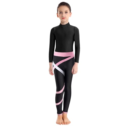 inlzdz Turnanzug Mädchen Gymnastikanzug Zweiteiler Trikot Leotard mit Leggings Turnbody Gymnastik Tanzbody Trainingsanzug Ballettanzug Tanzbekleidung Rosa 122-128 von inlzdz