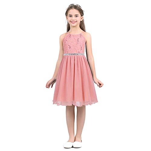 inlzdz Kinder Mädchen Kleider Festlich Prinzessin Kleid Spitzenkleid Blumenmädchenkleid Sommer Ärmellos Tüllkleid Abendkleid Partykleid Kommunionkleid Hochzeit Gr. 116-164 Korallenrosa 116 von inlzdz