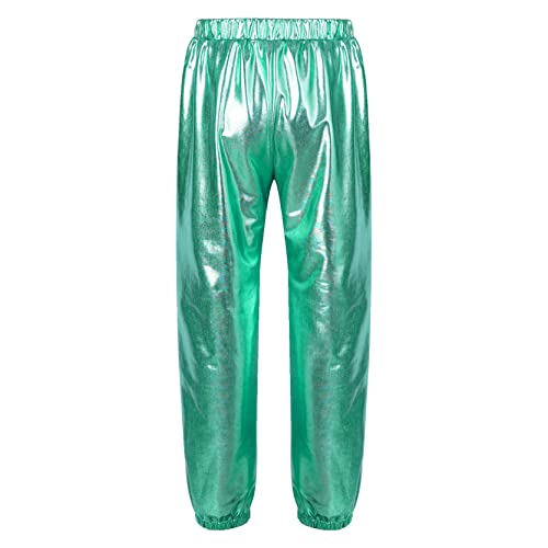 inlzdz Kinder Mädchen Lang Hosen Glänzend Leggings Metallic Tanzhose Hip Hop Hose Hohe Taille Jazz Tanz Fasching Sport Kostüme Blau 158-164 von inlzdz