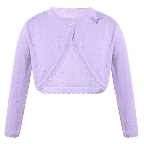 inlzdz Kinder Mädchen Strickjacke Langarm Basic Bolero Rundhals Schulterjacke Cardigan Shrug Top Zum Kommunionkleid Partykleid Taufkleid Bolerojäckche Einfarbig Violett 110-116 von inlzdz