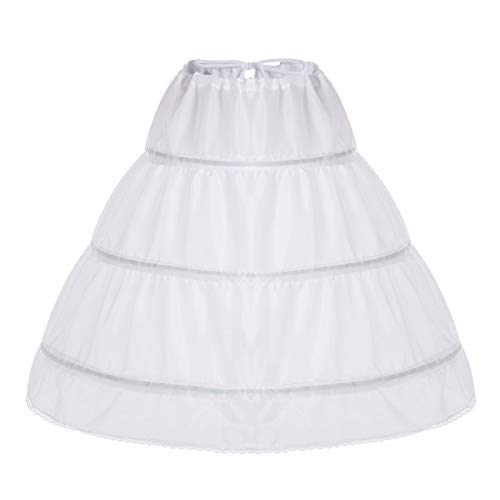 inlzdz Kinder Mädchen Vintage Prinzessin Reifrock 3 Ringe Petticoat Unterrock Blumenmädchen Tütü Rock Underskirt für Party Hochzeit Weiß One Size von inlzdz