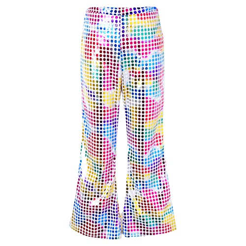 inlzdz Kinder Pailletten Hose Jungen Mädchen Glänzende Schlaghose Glockenhose Elastischer Bund Tanzhose Ausgestellte Hosen Jazz Disco Rumba Tango Hosen Dancewear Colorful 116-122 von inlzdz