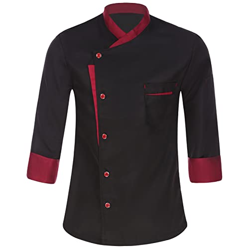 inlzdz Kochjacke Herren Damen Langarm Bäckerjacke Kochnmantel Kochuniform mit Knopfverschluss Chef Jacket Coat Stehkrage Kochkleidung Arbeitskleidung Schwarz M von inlzdz