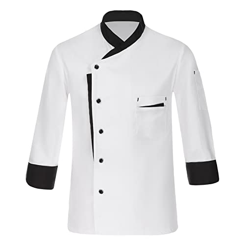 inlzdz Kochjacke Herren Damen Langarm Bäckerjacke Kochnmantel Kochuniform mit Knopfverschluss Chef Jacket Coat Stehkrage Kochkleidung Arbeitskleidung Weiß M von inlzdz