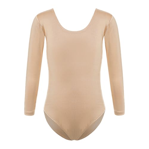 inlzdz Mädchen Ballettbody Langarm Ballettanzug Trikot Anzug Leotard Baselayer Unterhemd mit Rollkragen/Rundhals Kinder Ballettkleidung Hautfarbe_Rundhals 158-164 von inlzdz