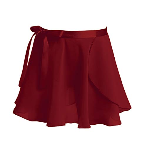 inlzdz Mädchen Chiffon Ballettrock Wickelrock Tanzrock Minirock Kinder Wrap Skirt Ballettröckchen Tanzkleidung Gymnastikanzug Gr.104-152 Burgund 128-152 von inlzdz