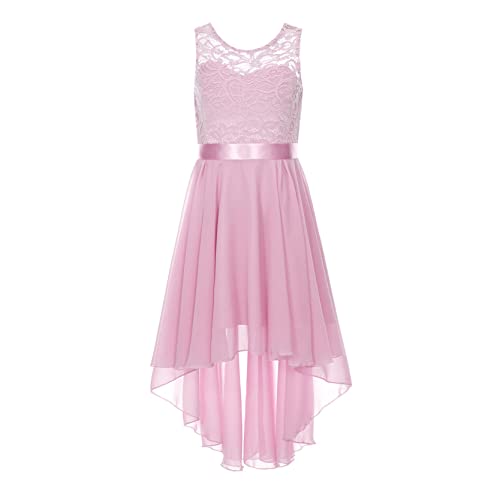 inlzdz Mädchen Chiffon Kleid Festlich Spitzenkleid Hochzeitskleid mit Seidengürtel Partykleid Blumenmädchenkleider Prinzessin Maxi Kleider Festzug Geburtstag Dusty Rosa 164-176 von inlzdz