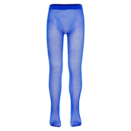 inlzdz Mädchen Fischernetz Strümpfe Leggings High Tight Kinder Strumpfhose Rhinestones Netzstrumpfhose Netzstrumpfhosen Mode Socken Royal Blau 116-164 von inlzdz