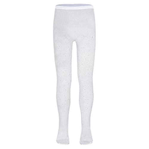 inlzdz Mädchen Fischernetz Strümpfe Leggings High Tight Kinder Strumpfhose Rhinestones Netzstrumpfhose Netzstrumpfhosen Mode Socken Weiß 116-164 von inlzdz