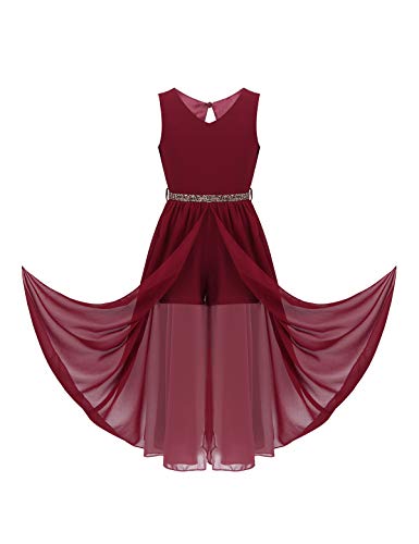 inlzdz Mädchen Kleider Festlich Prinzessin Hochzeit Kleid mit Glitzer Gürtel Lange Partykleid Tüllkleid Festkleid Blumenmädchen Kleid Gr.110-164 Burgundy 158-164 von inlzdz