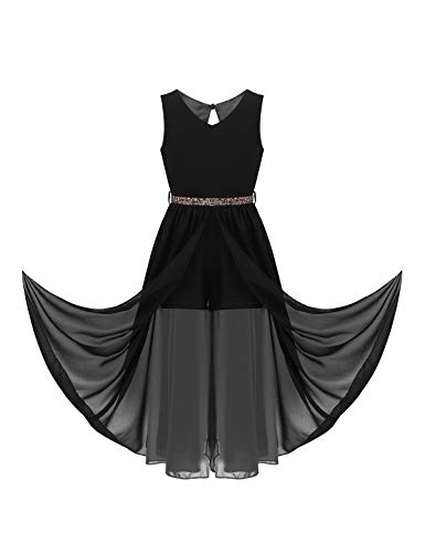 inlzdz Mädchen Kleider Festlich Prinzessin Hochzeit Kleid mit Glitzer Gürtel Lange Partykleid Tüllkleid Festkleid Blumenmädchen Kleid Gr.110-164 Schwarz 146-152 von inlzdz