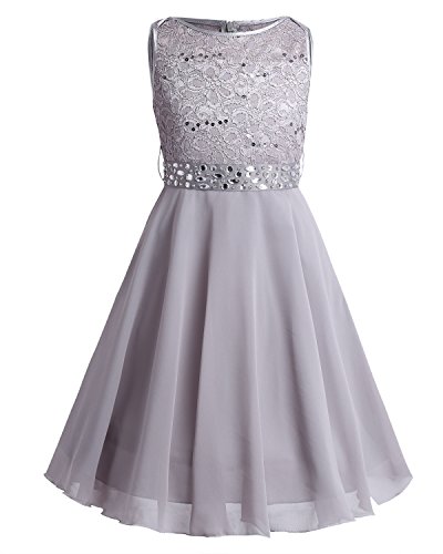 inlzdz Mädchen Kleider Festlich Prinzessin Kleid Ärmellos Spitze Kleid Kommunionkleid Hochzeit Geburtstag Brautjungfern Kleid Gr.98-176 Grau 140 von inlzdz