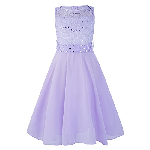 inlzdz Mädchen Kleider Festlich Prinzessin Kleid Ärmellos Spitze Kleid Kommunionkleid Hochzeit Geburtstag Brautjungfern Kleid Gr.98-176 Lavender 152 von inlzdz