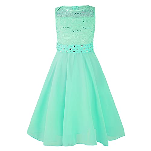 inlzdz Mädchen Kleider Festlich Prinzessin Kleid Ärmellos Spitze Kleid Kommunionkleid Hochzeit Geburtstag Brautjungfern Kleid Gr.98-176 Mintgrün 140 von inlzdz