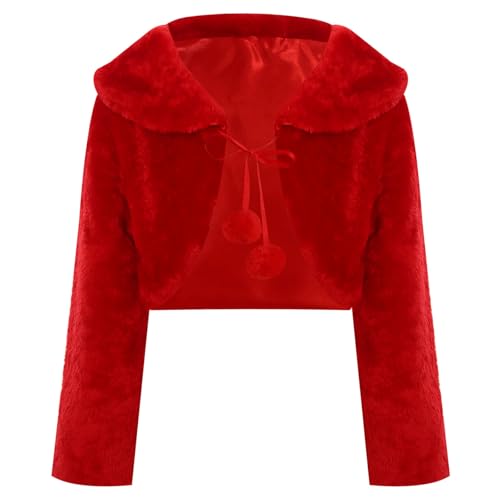 inlzdz Mädchen Kunstpelz Cardigan Jacke Bolero Festlich Achselzucken Winter Plüsch Schulterjacke Brautjungfer Geburtstag Jäckchen für Hochzeit Party Rot 104-110 von inlzdz