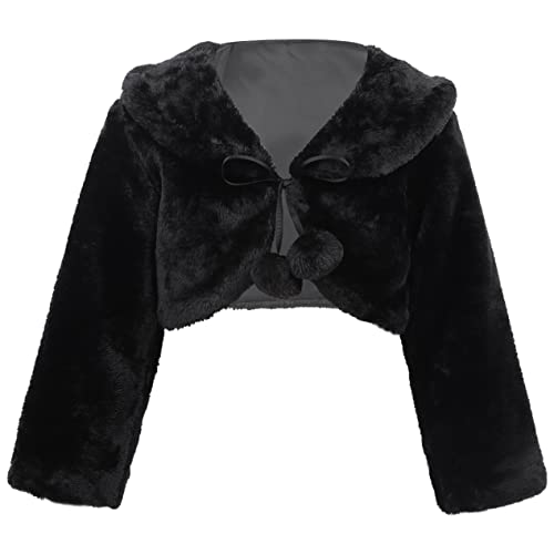 inlzdz Mädchen Kunstpelz Cardigan Jacke Bolero Festlich Achselzucken Winter Plüsch Schulterjacke Brautjungfer Geburtstag Jäckchen für Hochzeit Party Schwarz 122-128 von inlzdz