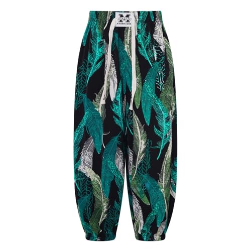 inlzdz Mädchen Pumphose Lang Haremshose Freizeithose Loose Fit mit Gummizug Sommerhose Hippie Hose Pluderhosen Kinder Casual Kleidung Typ H 146-152 von inlzdz