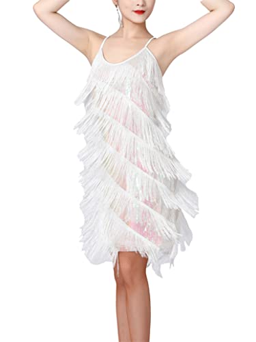 inlzdz Pailletten Fransenkleid Damen Tanzkleid Samba Tango Latein Kleider mit Quaste Spaghettiträger Fransen Kleid Sexy Sommerkleid Wickelkleid Minikleid Kostüm Weiß 3XL inlzdz Pailletten Fransenkleid Damen Tanzkleid Samba Tango Latein Kleider mit Quaste Spaghettiträger Fransen Kleid Sexy Sommerkleid Wickelkleid Minikleid Kostüm Weiß 3XL von inlzdz