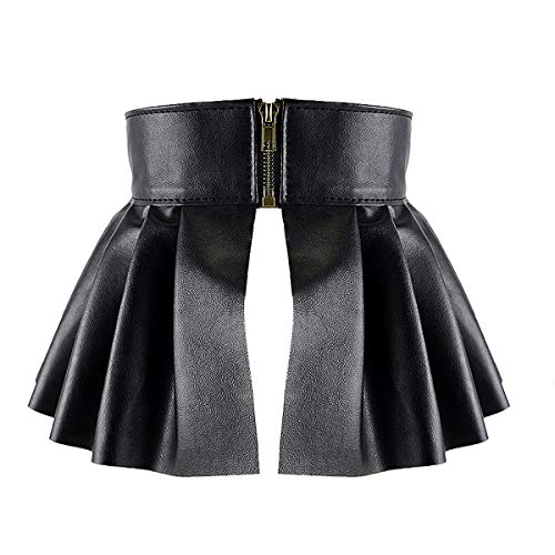 inlzdz Punk Damen PU-Leder Gürtel Rock Breit Taillengürtel Minirock mit Reißverschluss A-Linie Faltenrock Lack Latex Lederrock Gogo Party Clubwear Schwarz One Size von inlzdz