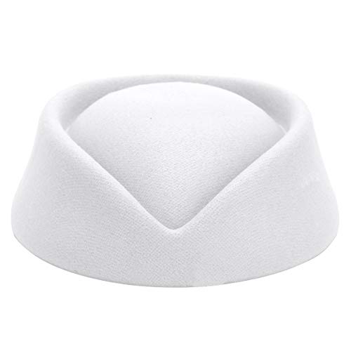 inlzdz Stewardess Hut Wollfilz Pillbox Mützen Damen Flugbegleiterin Cosplay Kostüm Elegant Stewardess Cap Baskenmütze Party Base Kappe Weiß One Size von inlzdz