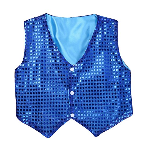 inlzdz Unisex Jungen Pailletten Weste Glitzer Anzug Kinder Kurz Jacke Hip Hop Jazz Tanz Kostüm Festlich Party Hochzeit Performance Anzugsweste Blau 128-134 von inlzdz