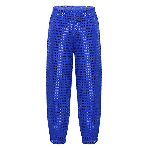 inlzdz Kinder Glitzer Pailletten Hose Jungen Mädchen Glänzend Tanzhose Jazz Hip Hop Dancewear Performance Tanzkostüm Karneval Fasching Blau 122-128 von inlzdz