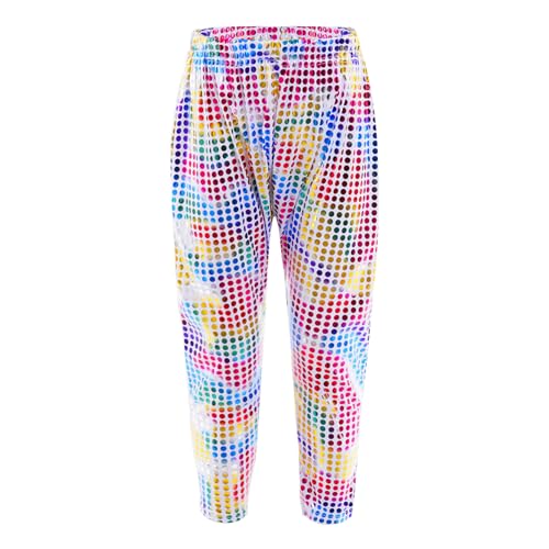 inlzdz Unisex Kinder Glitzer Pailletten Hose Jungen Mädchen Glänzend Tanzhose Jazz Hip Hop Dancewear Performance Tanzkostüm Karneval Fasching C Colorful 122-128 von inlzdz
