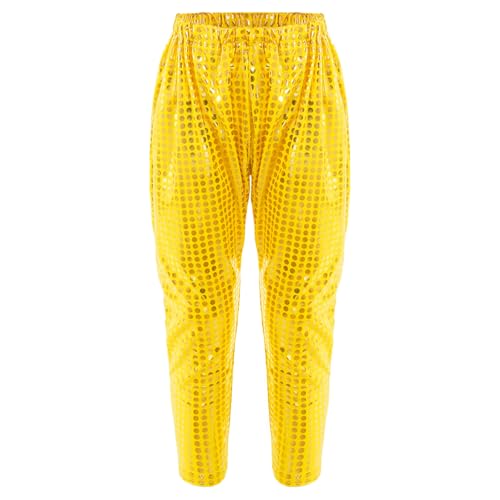 inlzdz Unisex Kinder Glitzer Pailletten Hose Jungen Mädchen Glänzend Tanzhose Jazz Hip Hop Dancewear Performance Tanzkostüm Karneval Fasching C Gold 134-140 von inlzdz