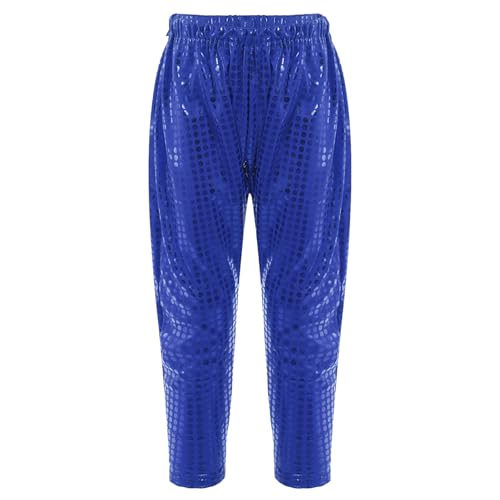 inlzdz Unisex Kinder Glitzer Pailletten Hose Jungen Mädchen Glänzend Tanzhose Jazz Hip Hop Dancewear Performance Tanzkostüm Karneval Fasching C Royal Blau 134-140 von inlzdz