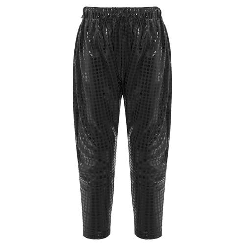 inlzdz Unisex Kinder Glitzer Pailletten Hose Jungen Mädchen Glänzend Tanzhose Jazz Hip Hop Dancewear Performance Tanzkostüm Karneval Fasching C Schwarz 134-140 von inlzdz