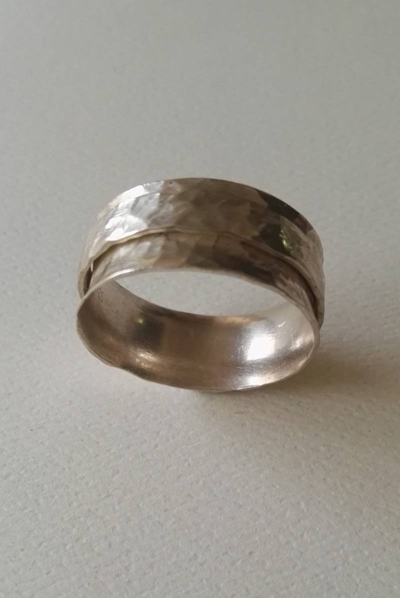 Silber Spinner Ring Sterling Gehämmert Unisex, Frauen, Männer, Braut Aussage Bräutigam von innakjewelry