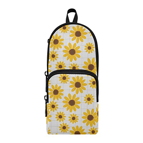 innewgogo Sunflower Federmäppchen, großes Fassungsvermögen, mit drei Reißverschlusstaschen, Stifttasche mit Griff für Schule, Büro von innewgogo