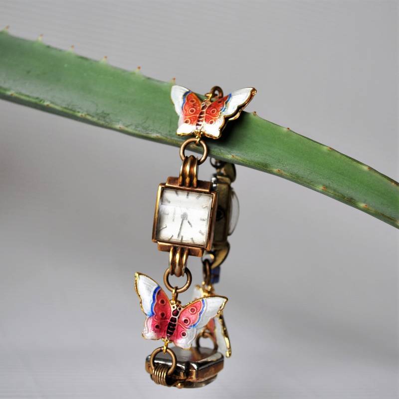 Armband Schmetterling Iv Steampunk Vintage Uhrgehäuse Emaille Unikat von insectorium