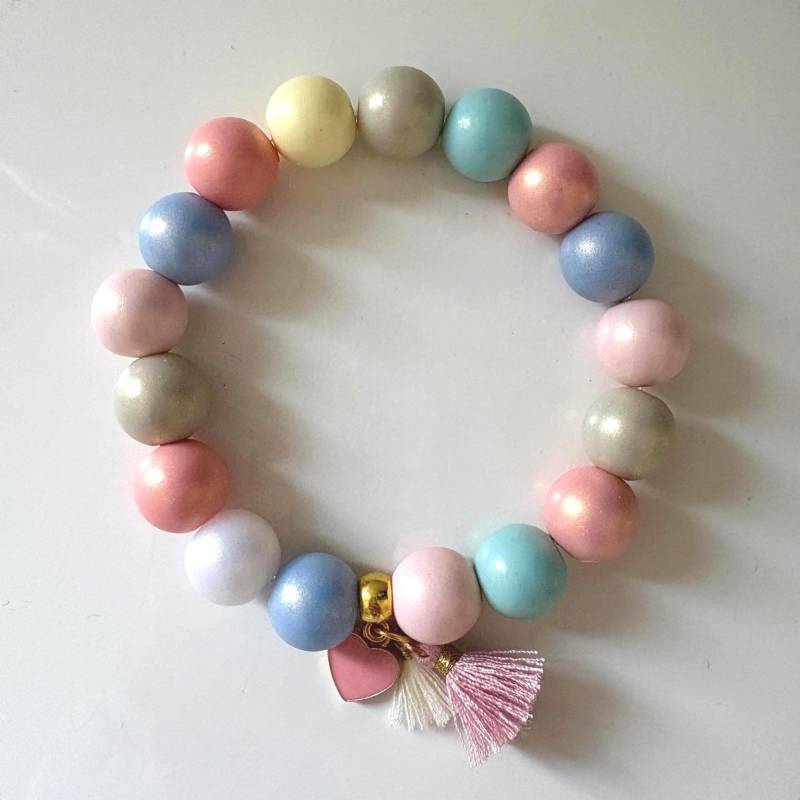 Acrylperlen Armband Sommer, Pastellfarben, Mit Quaste von inselkindnorderney