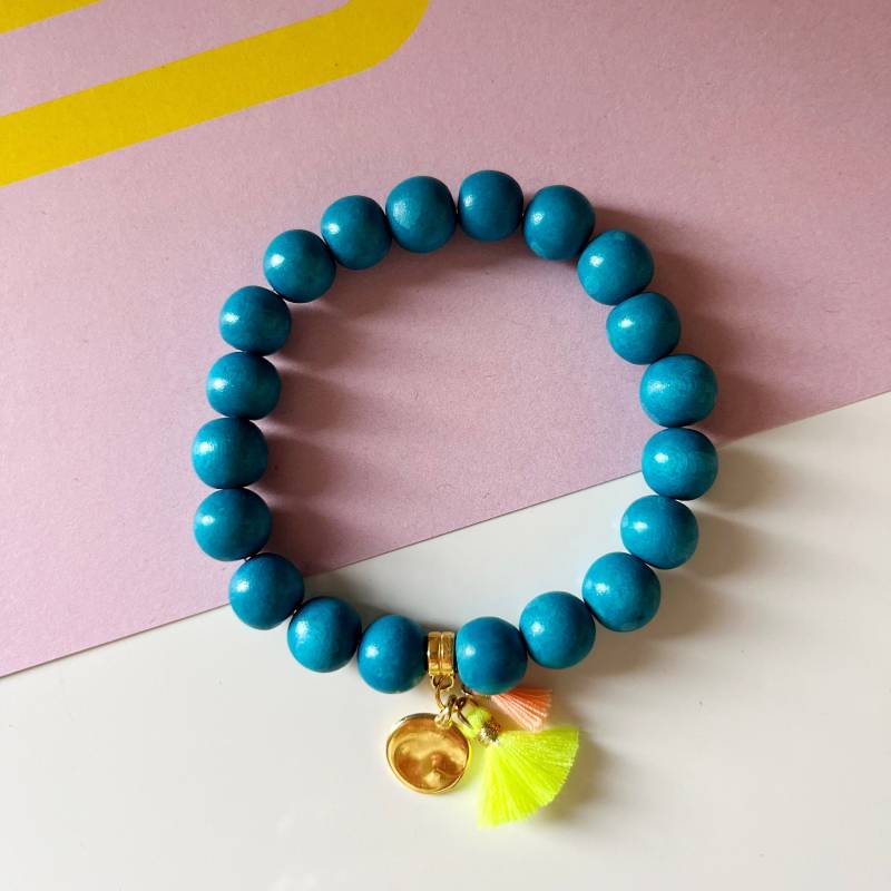 Holzperlen Armband Sommer, Azure Blau, Mit Quaste Holzperlen Armband Sommer, Azure Blau, Mit Quaste von inselkindnorderney