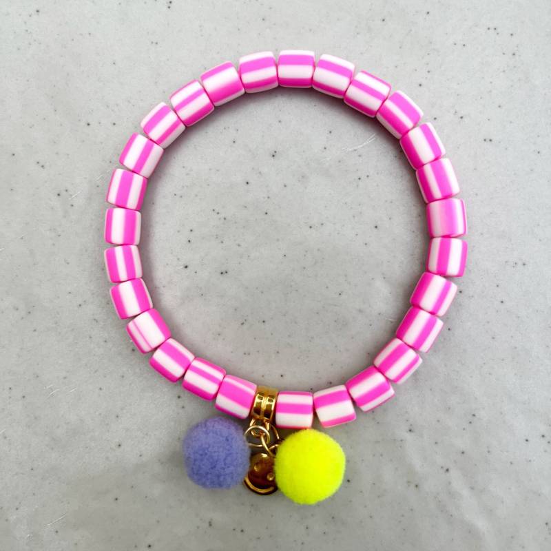 Polymer Perlen Armband Sommer Ibiza Style, Pink Und Weiß, Mit Quaste von inselkindnorderney