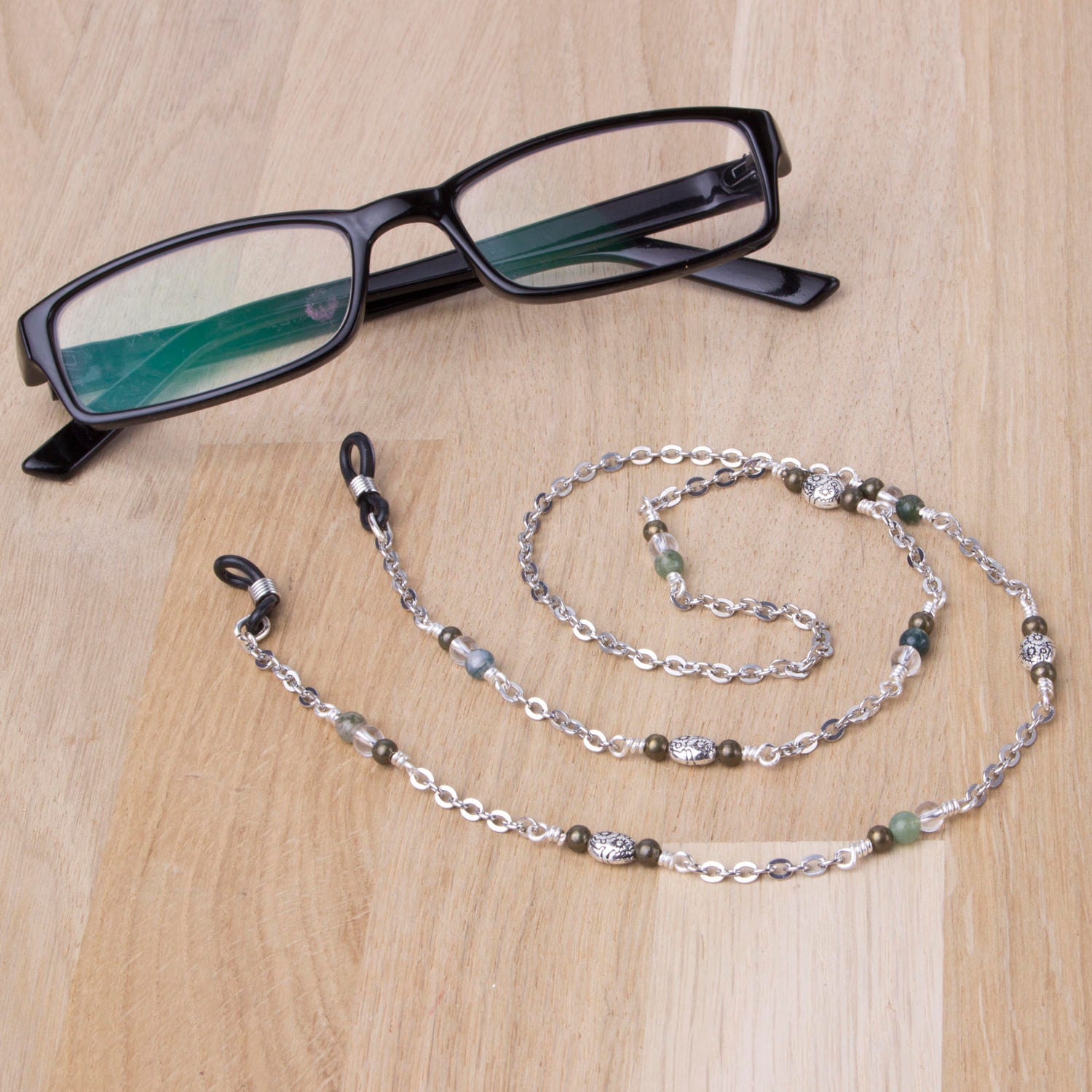 Moosachat Brillenkette Edelstein Bronze & Silber Perlen Sonnenbrille Brille Lanyard Moosachat Brillenkette Edelstein Bronze & Silber Perlen Sonnenbrille Brille Lanyard von inspira